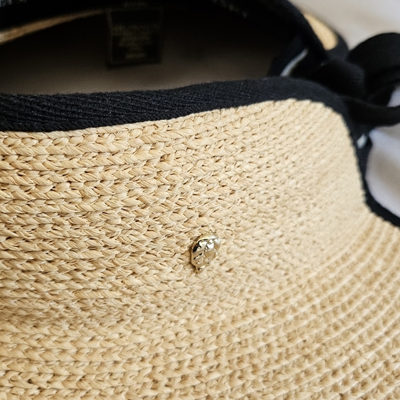 Helen Kaminski Mita packable Raffia Visor with black trim, elastic back - Picture 8 of 16